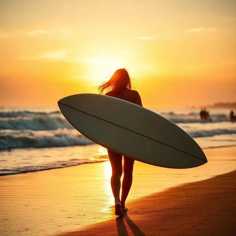 Surfer on Varkala beach at sunset